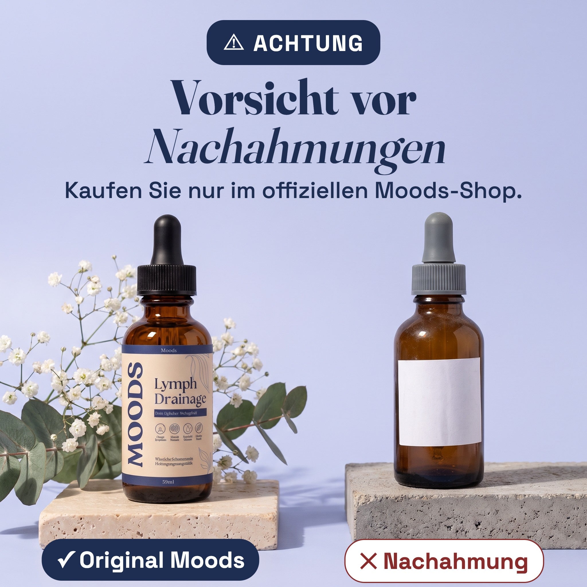 Vorsicht vor Nachahmungen – kaufen Sie Moods Lymphdrainage-Tropfen nur im offiziellen Moods-Shop